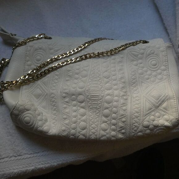 Charming Charlie Chain Handle Quilted Caviar Off White Satchel Purse Handbag - Picture 4 of 7